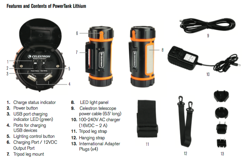 Celestron Lithium Powertank (7.2 Ah LiFePO4) Features and Contents