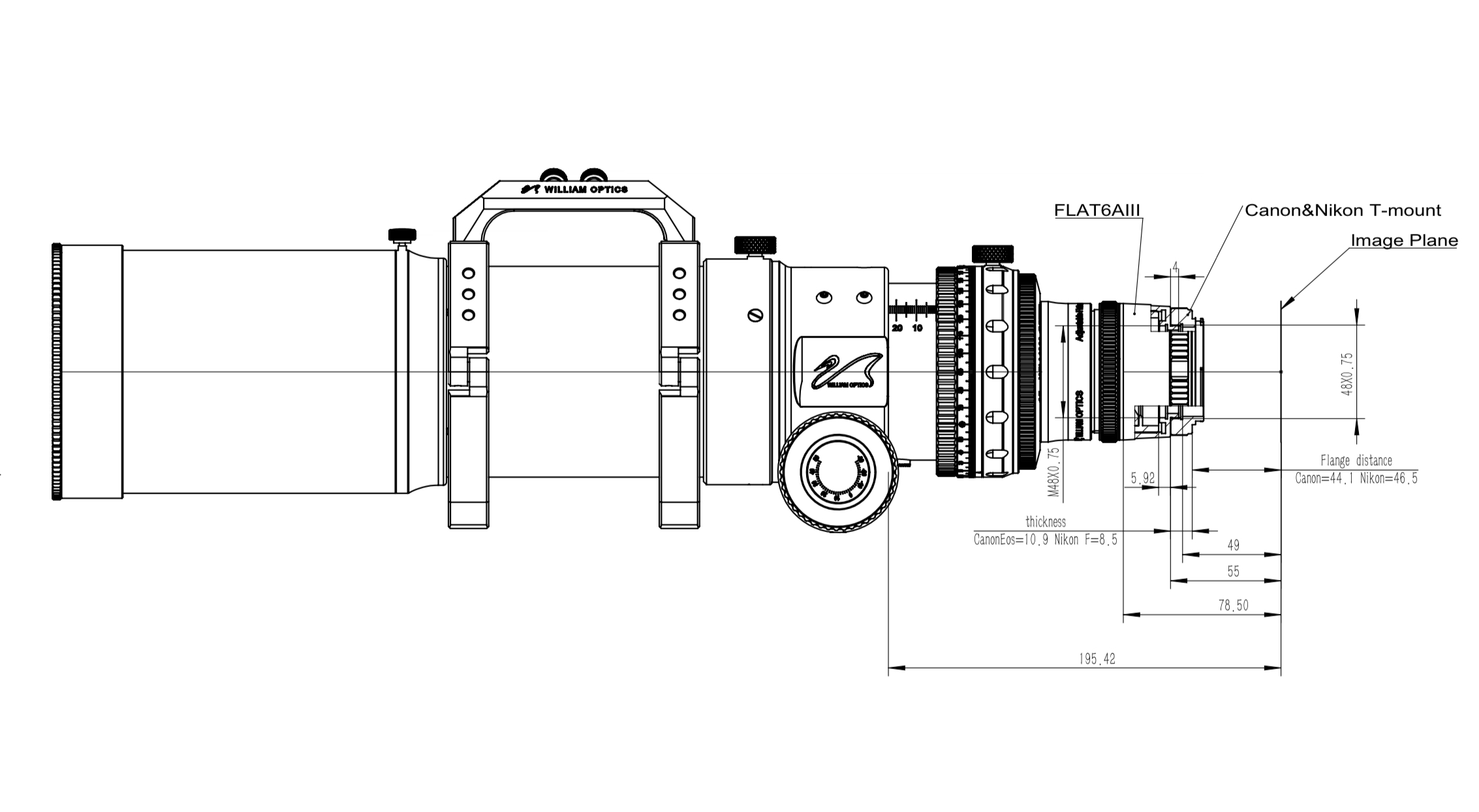 William Optics Adjustable Flattener 6A III for FLT91 Settings
