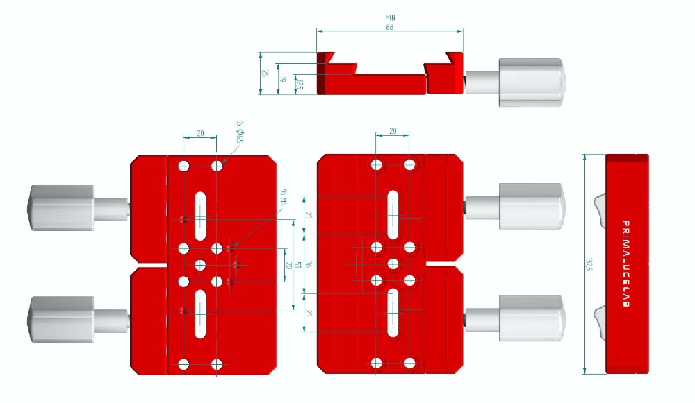 Primaluce Lab PLUS Premium Dovetail Clamp mechanical diagram