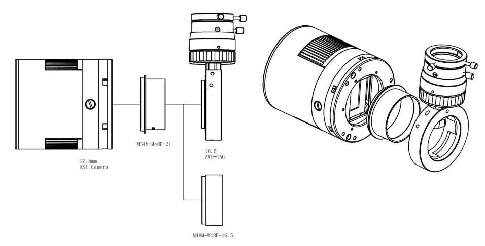 ZWO ASI2400MC Pro Cooled Full Frame CameraAdapters