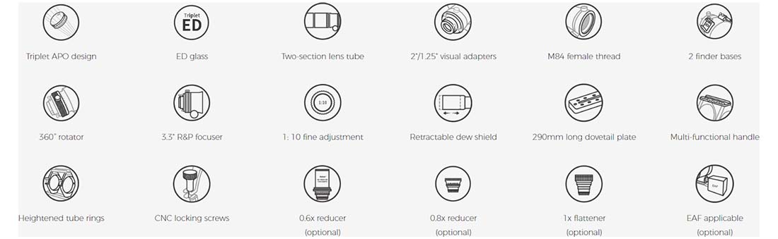 Askar 103APO 103mm f/6.8 ED APO Triplet Apochromatic Refractor Telescope Features