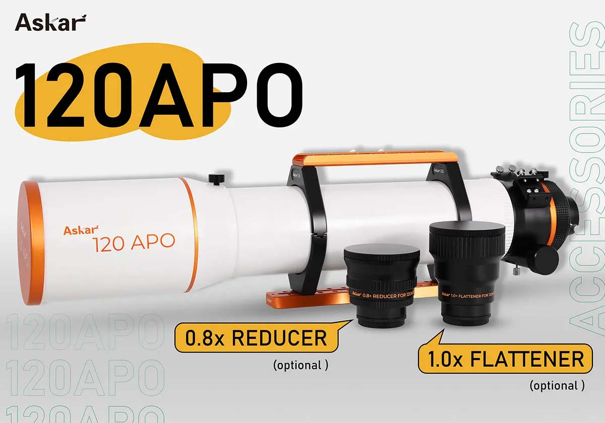 Askar 120APO 120mm f/7 ED APO Triplet Apochromatic Refractor Telescope	Reducer and Flattener