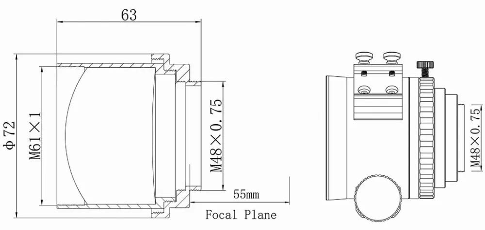 Askar f/3.9 0.7x Reducer for FULL FRAME Cameras for Askar FRA400 and FRA500 Telescopes Mechanical Diagram