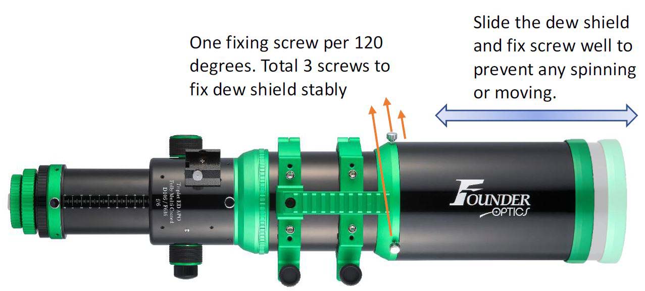 Founder Optics FOT86 ED 86mm f/6.5 Triplet Refractor Telescope Dew Shield Fixing