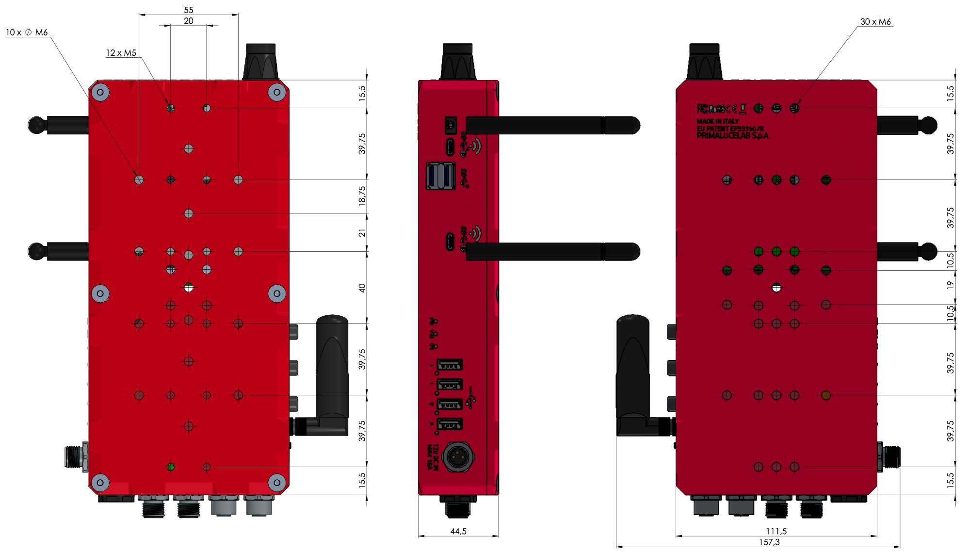 Primaluce Lab EAGLE5 XTM Dimensions Diagram