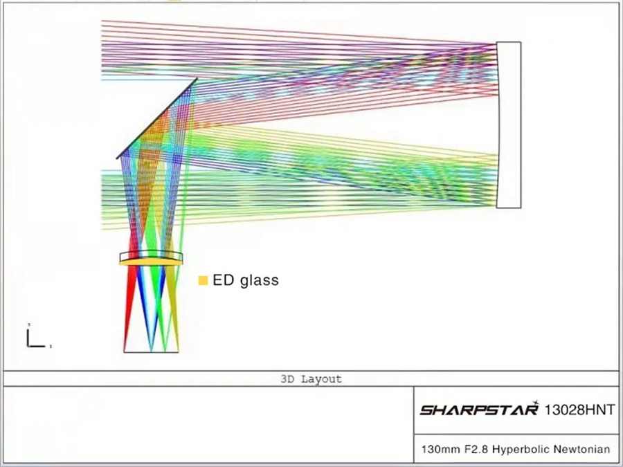 SharpStar 13028HNT 130mm f/2.8 Hyperboloid Newtonian Reflector Telescope 3D Layout
