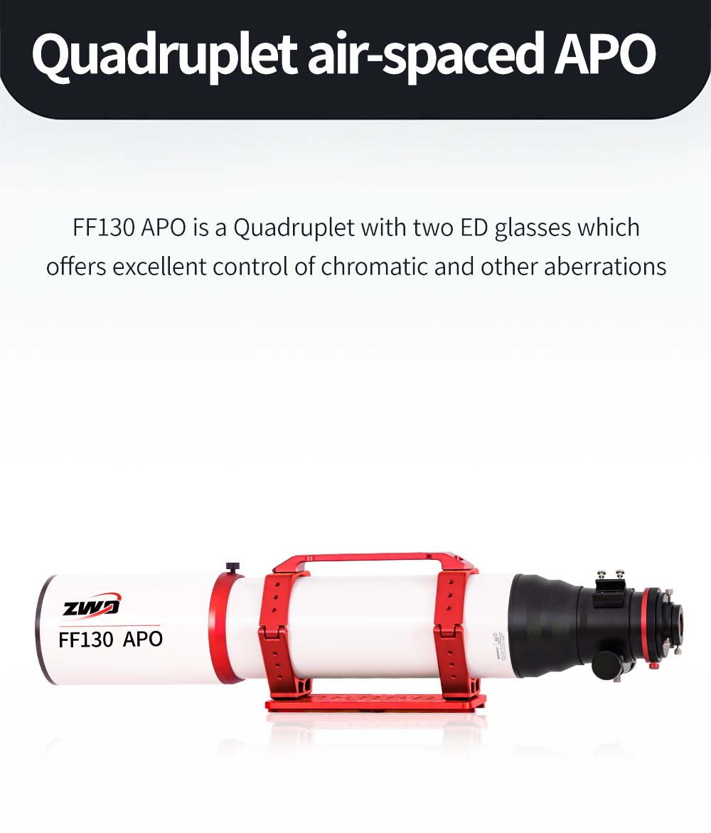 ZWO FF130 f/7.7 Apochromatic Quadruplet Refractor Telescope Glass