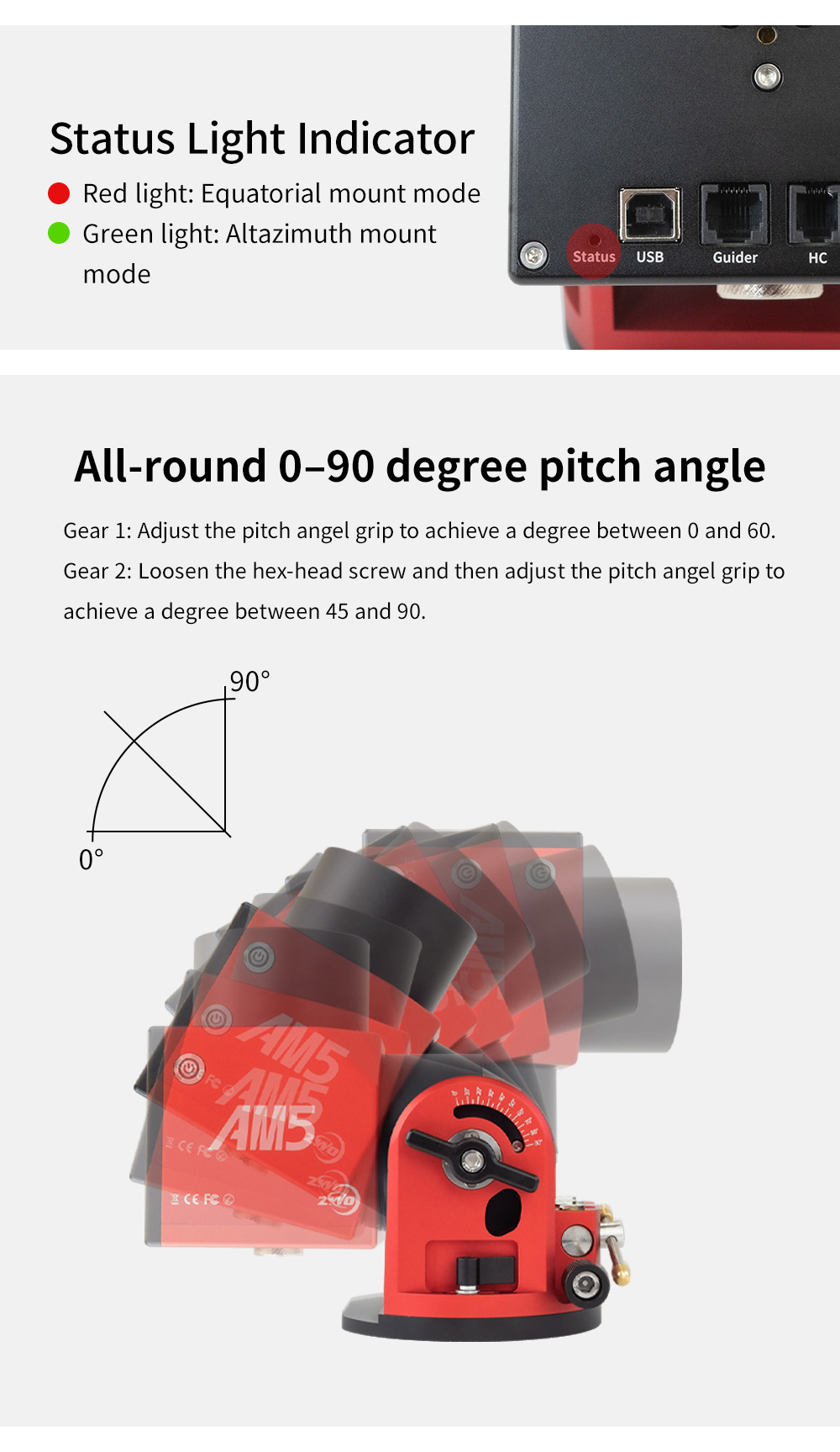 ZWO AM5 Harmonic Equatorial Mount Angle