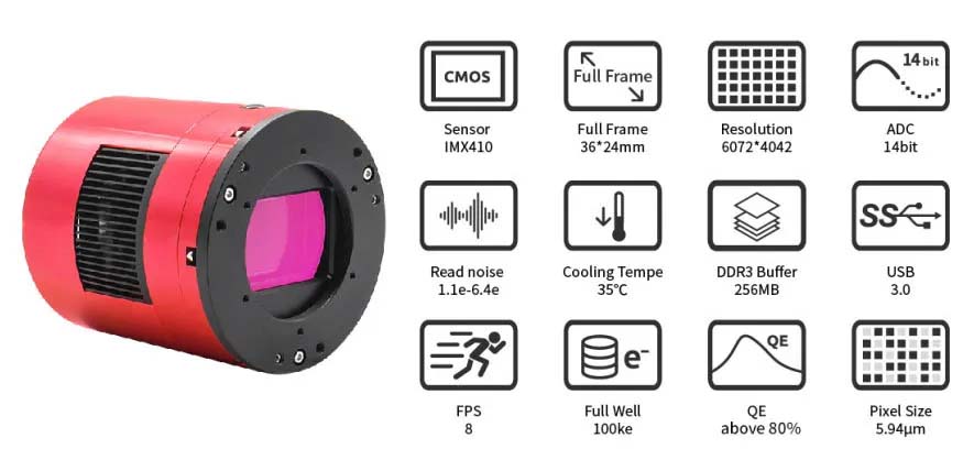 ZWO ASI2400MC Pro Cooled Full Frame Camera Specs