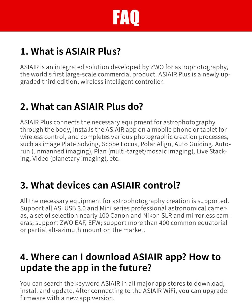 ZWO ASIAIR Plus 256GB FAQ